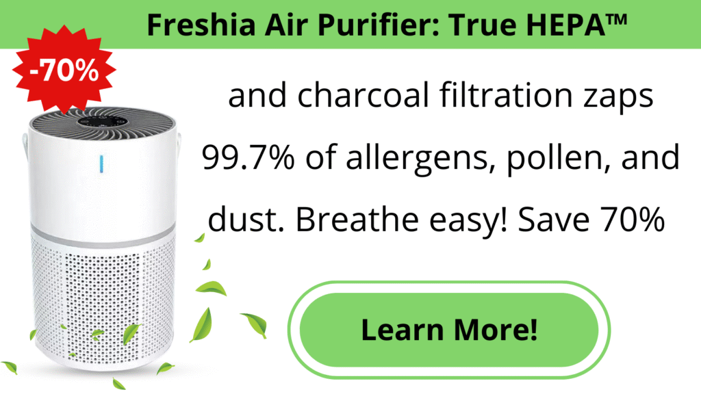 Freshia Air Purifier uses cutting-edge True HEPA™ and Charcoal filtration removes a staggering 99.7% of airborne nasties, including allergens that trigger hay fever, asthma, and dust allergies. Order Now And Embrace a New Era of Clean Living. Get 70% Off Freshia Now! Find Out More, Mate!